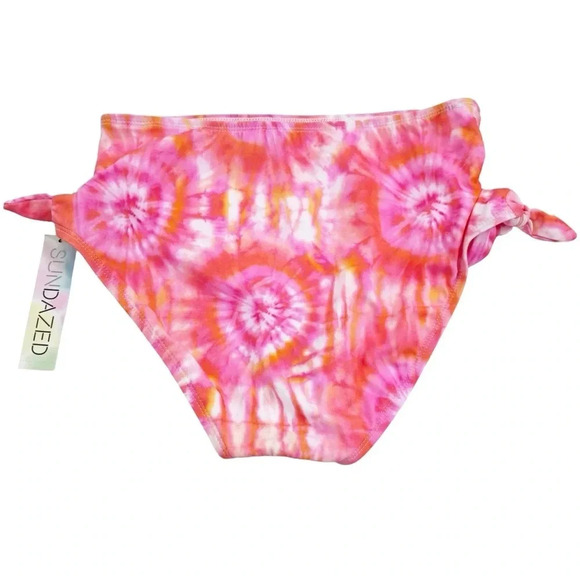 NWT Sundazed Tie Dyed Side Tie High Waist Bikini Bottom Orange and Pink Size L - Picture 4 of 10